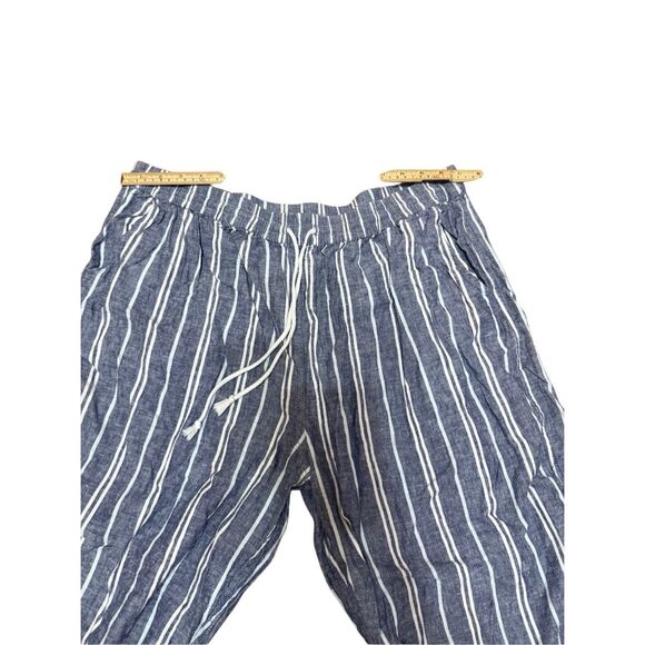BeachLunchLounge Womens Linen Blend Blue White Striped wide Leg Cropped Pull-on - Picture 6 of 8